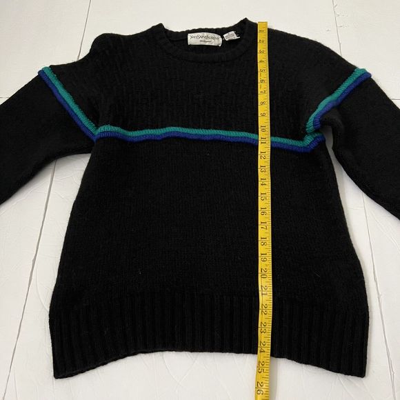 Yves Saint Laurent Men’s Wool Crewneck Sweater Size M Black Striped - Picture 4 of 6